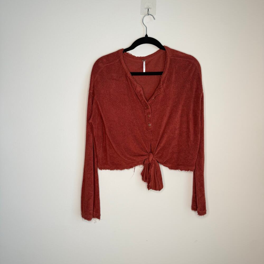 Free People Rust Cropped Tie Front Long Sleeve Top XS 🌹
